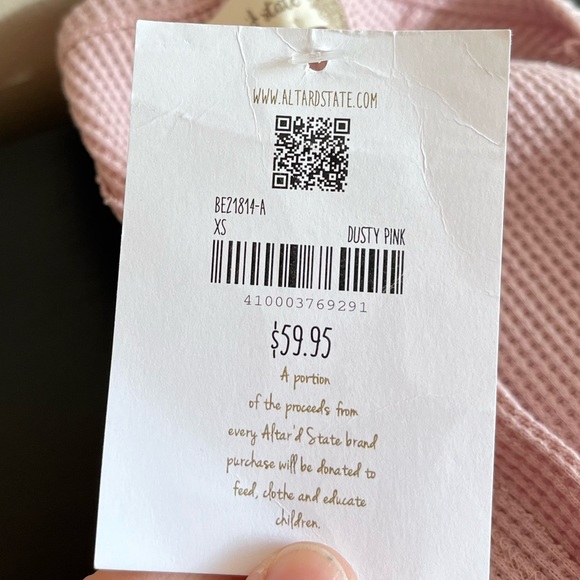 NWT Altar’d State Dusty Pink Waffle Knit Short Sleeve Top - Picture 7 of 11